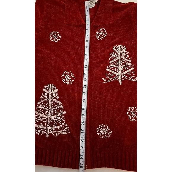 Allison Daley Women's‎ Red Chenille Full Zip Snowflake Christmas Sweater Size PM - Picture 5 of 8